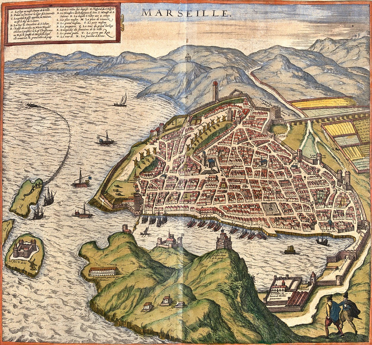 Plan av Marseille, Fance (etsning av Franz Hogenberg