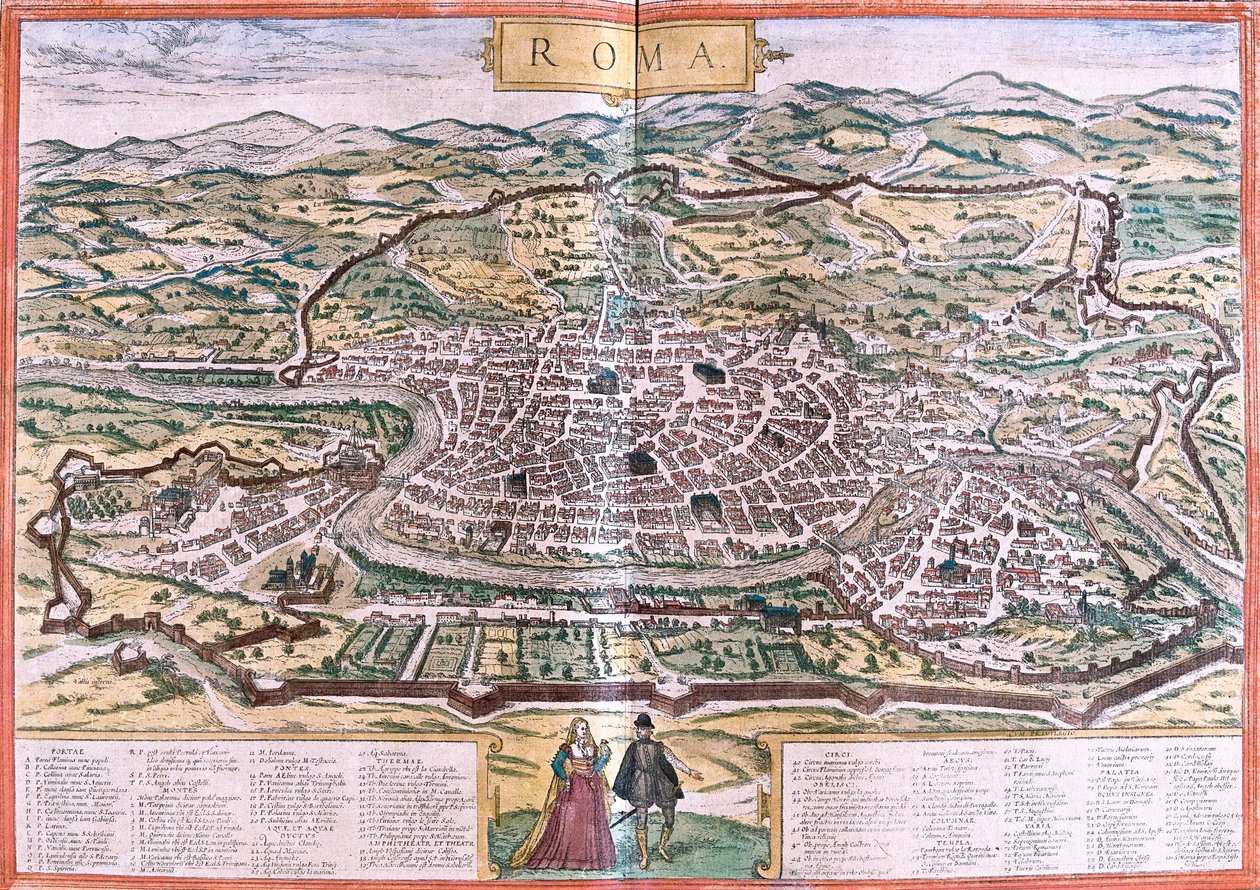 Plan över Rom (Roma), Italien (etsning av Franz Hogenberg