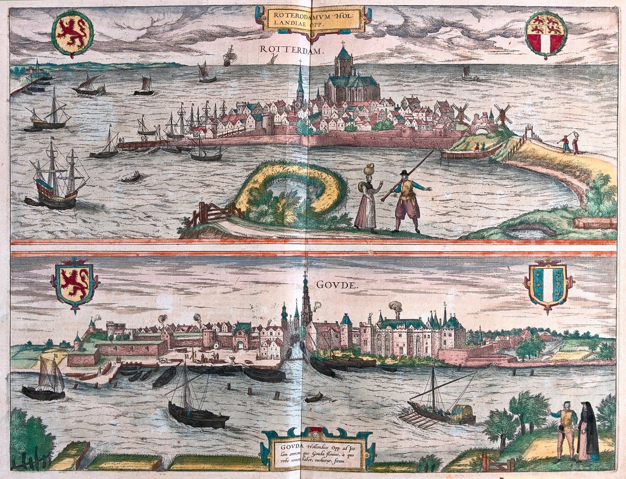 Rotterdam och Gouda, Nederländerna (gravyr av Franz Hogenberg