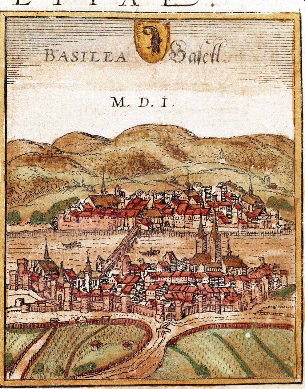 Vy över Basel - Schweiz (gravyr av Franz Hogenberg