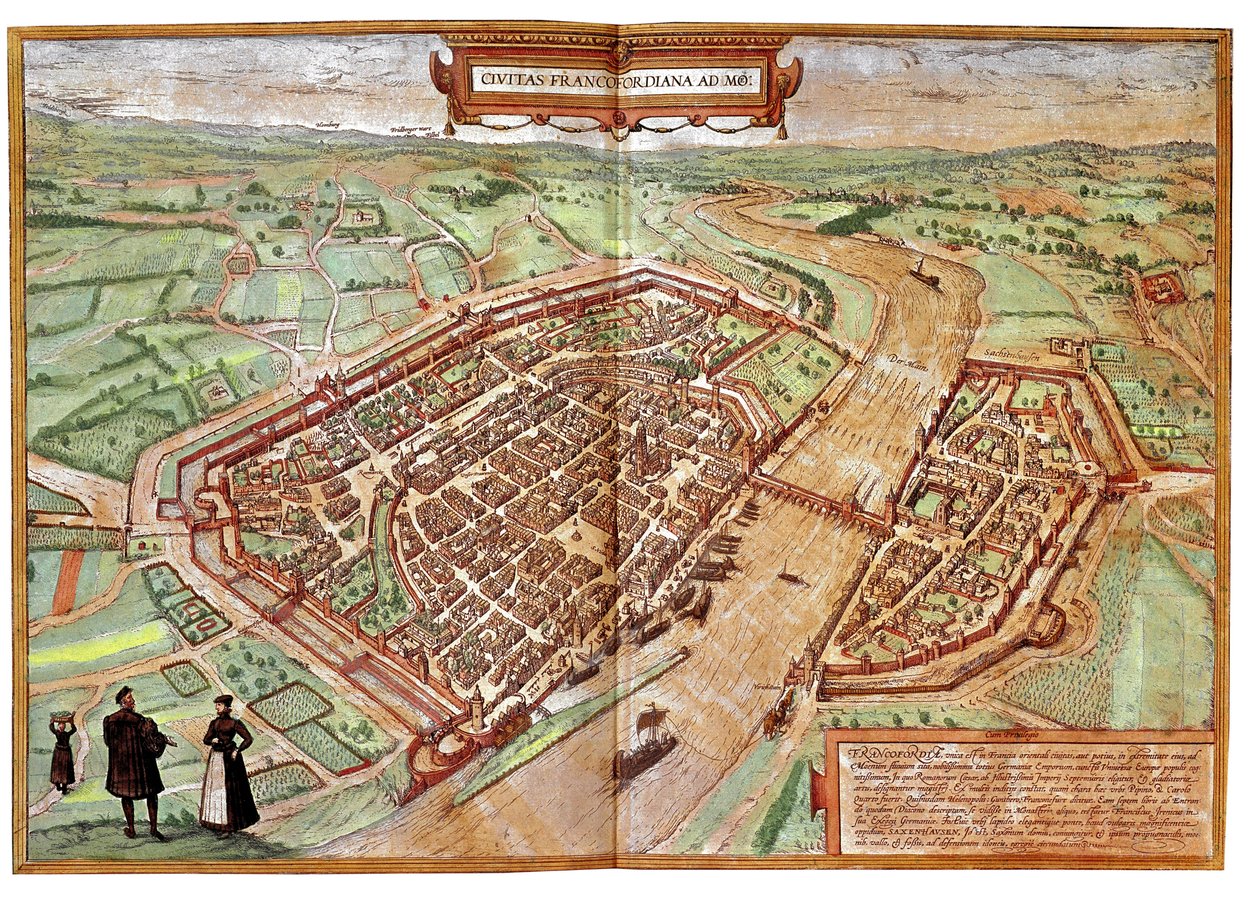 Vy över Frankfurt am Main, Tyskland (gravyr av Franz Hogenberg