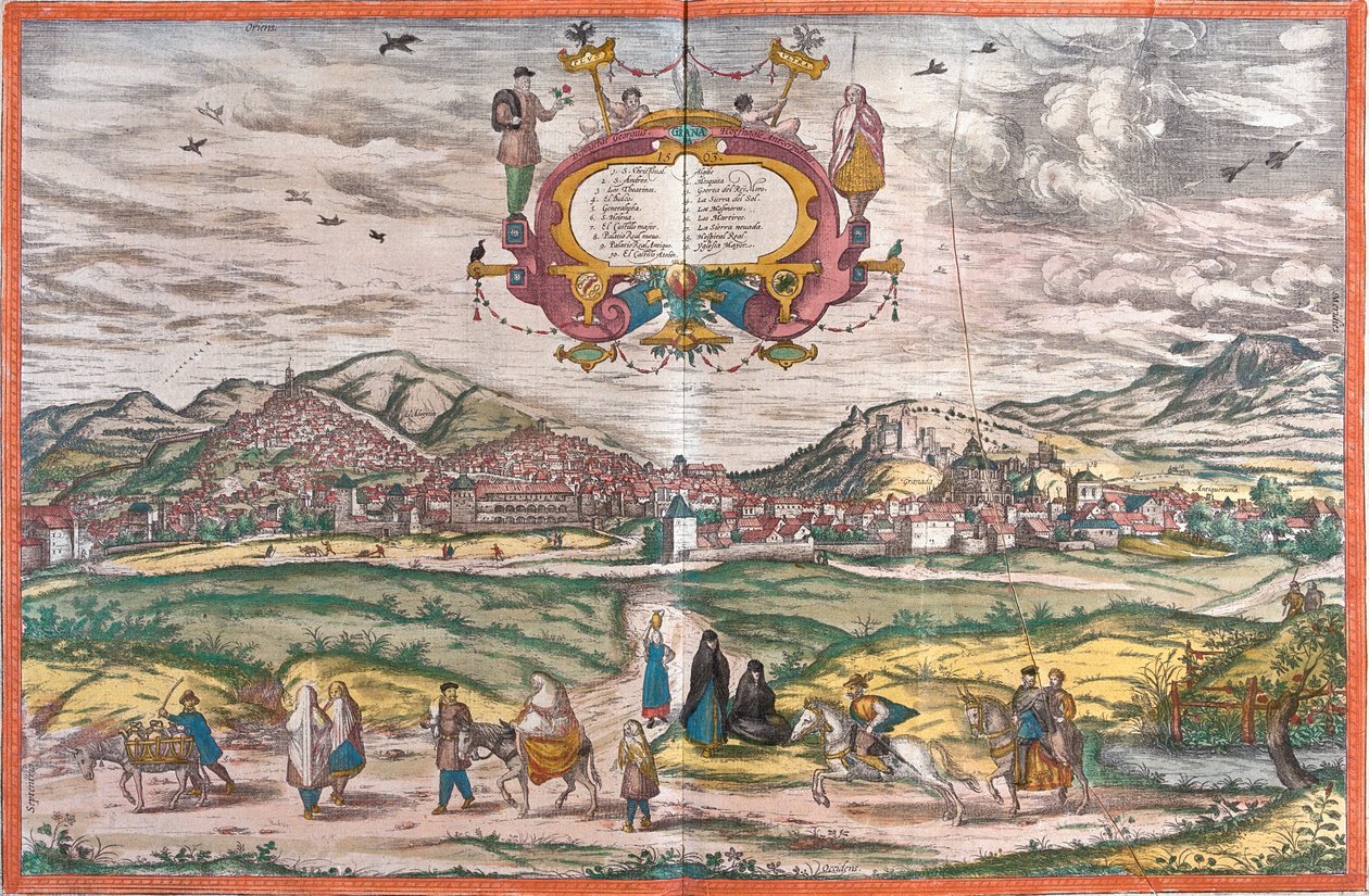 Utsikt över Granada, Spanien (etsning av Franz Hogenberg