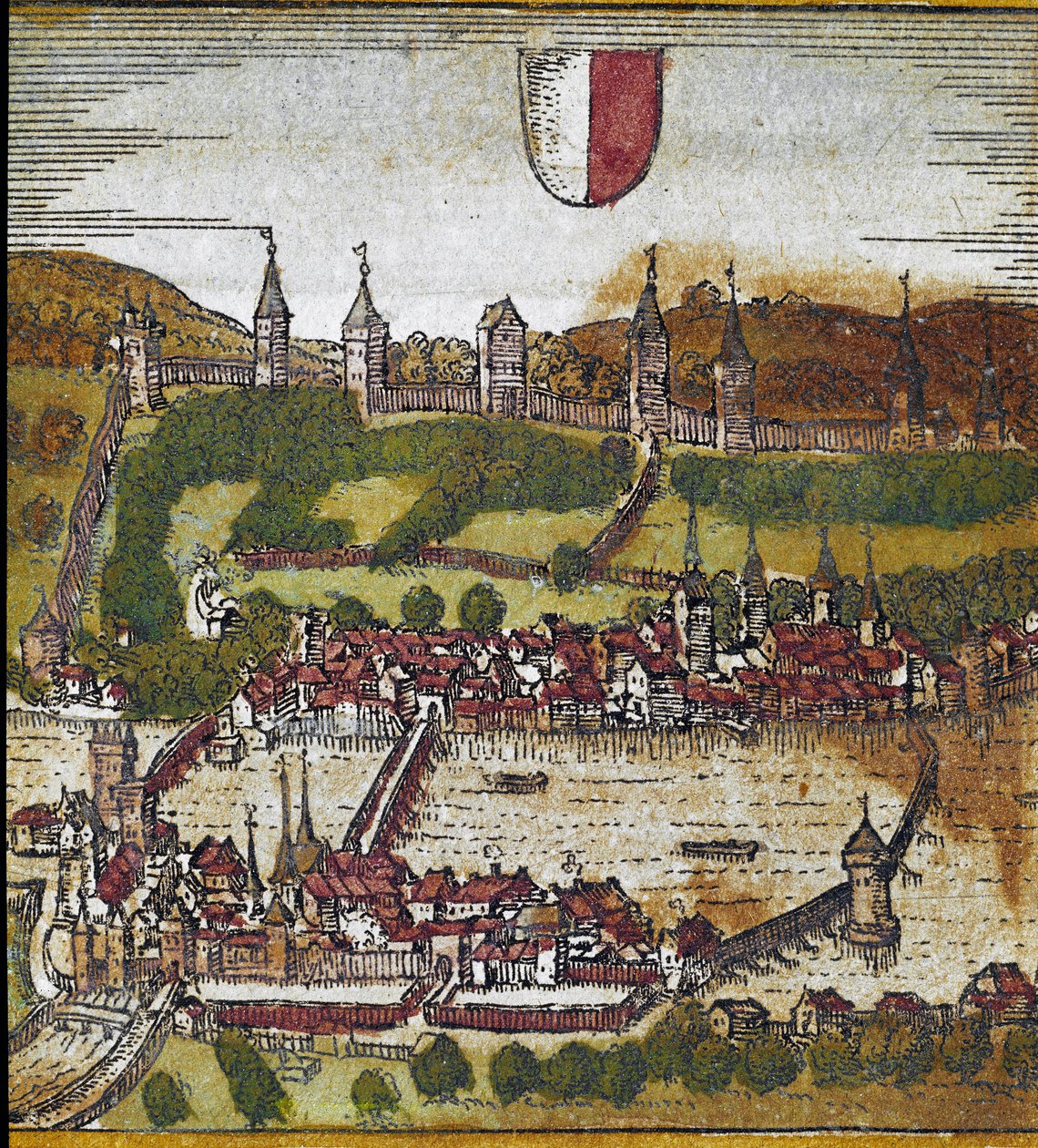 Vy över Luzern - Schweiz (gravyr av Franz Hogenberg