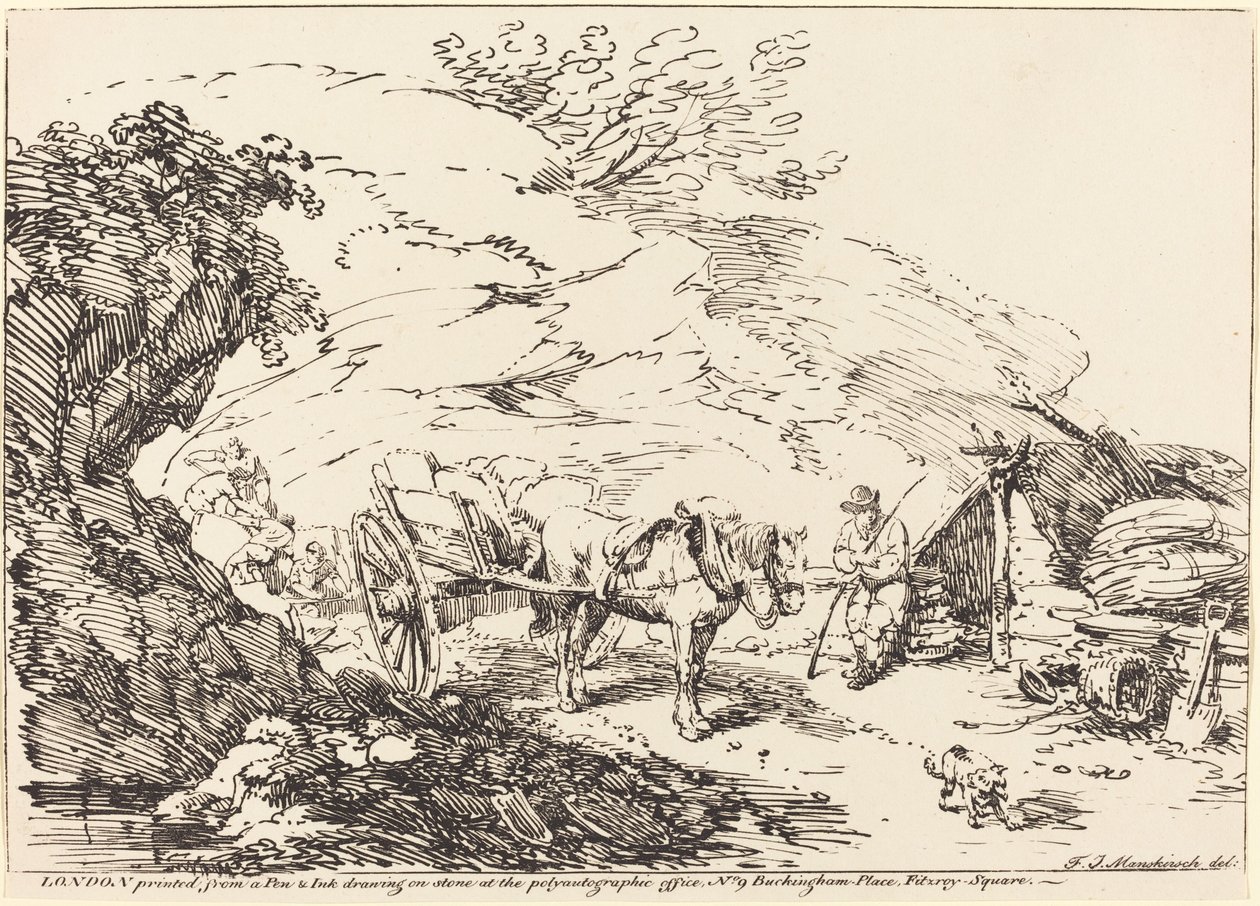 Häst och vagn i stenbrott av Franz Joseph Manskirch