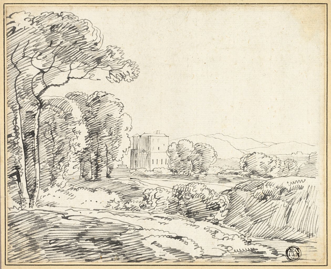 Landskap, hus i park av Franz Kobell