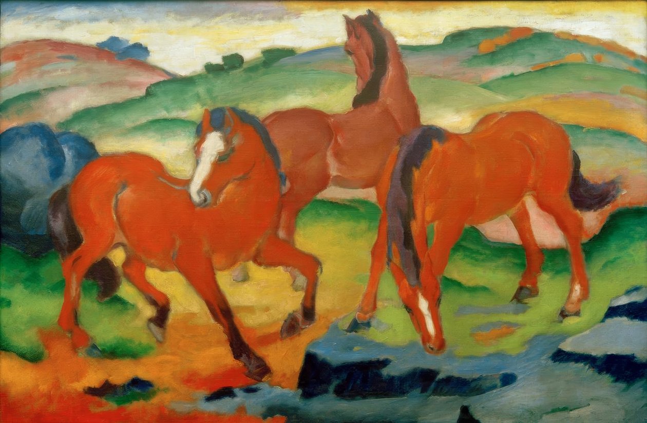 De röda hästarna (betande hästar IV) av Franz Marc