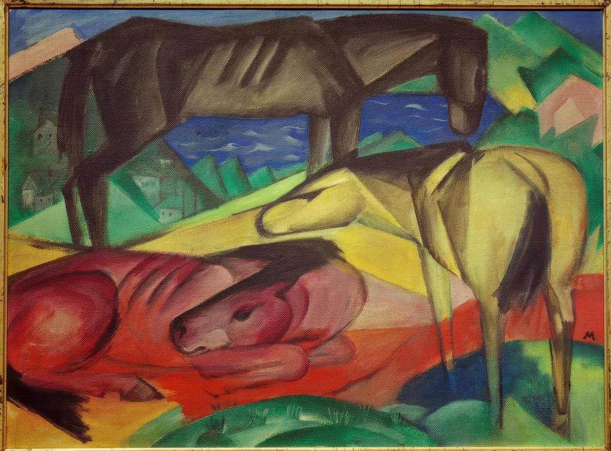 Tre hästar II av Franz Marc