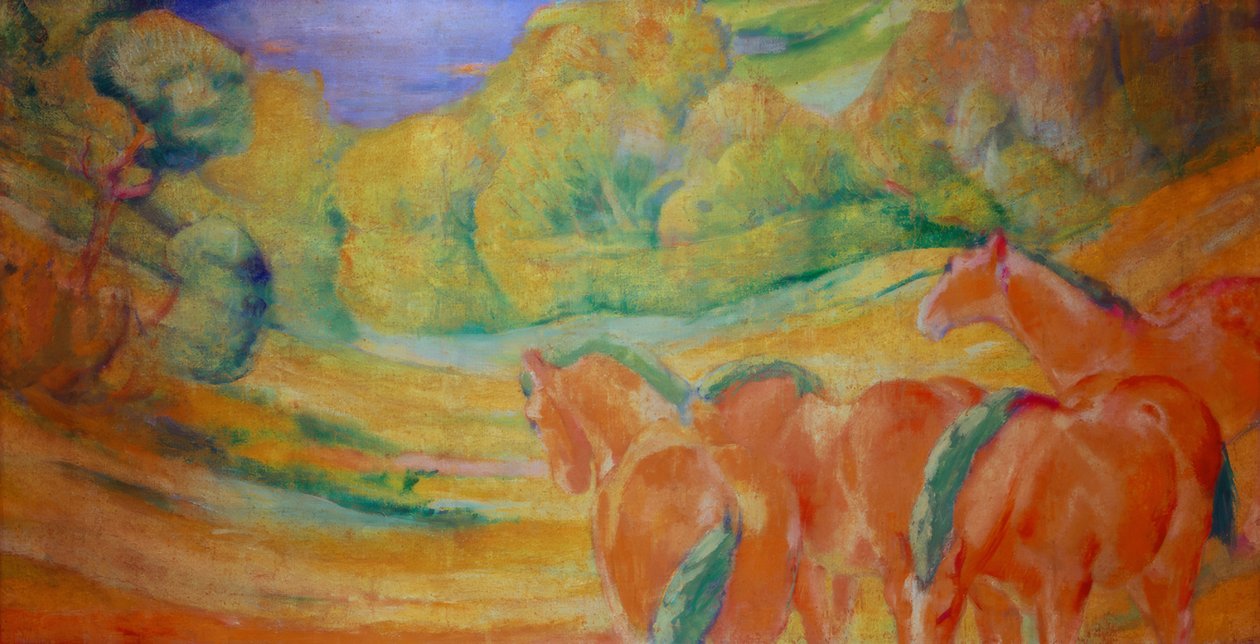 Great Landscape I (Landskap med röda hästar) av Franz Marc