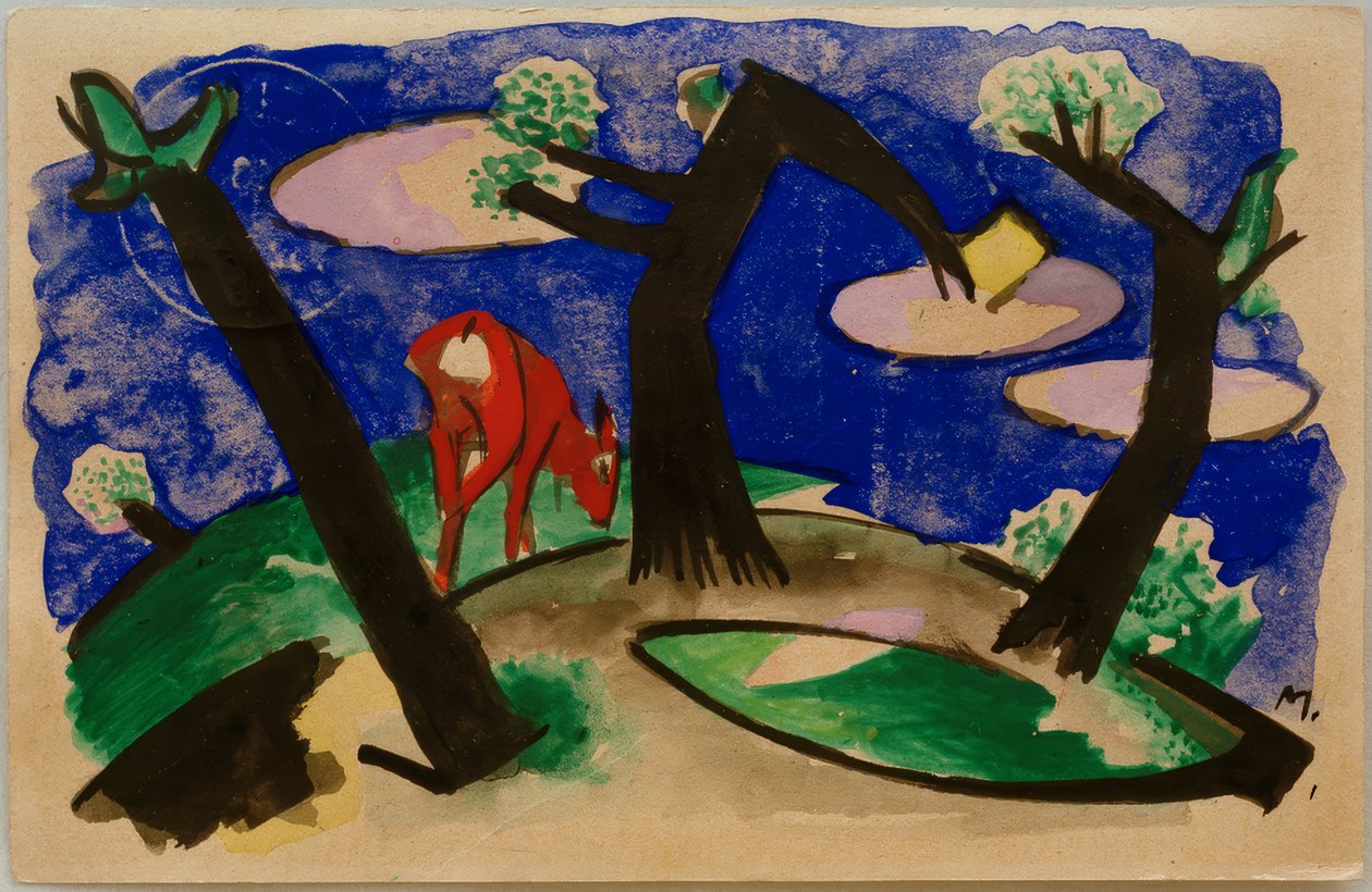 Landskap med ett rött djur av Franz Marc