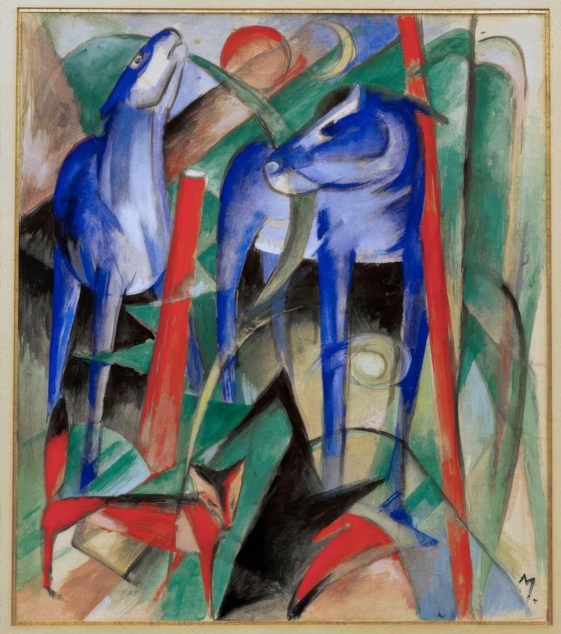 Skapandet av hästarna (tre mytiska djur) av Franz Marc