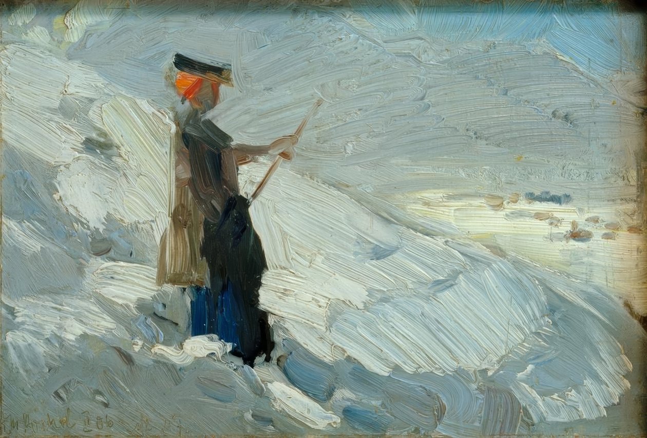Stående kvinna i vinterlandskap av Franz Marc