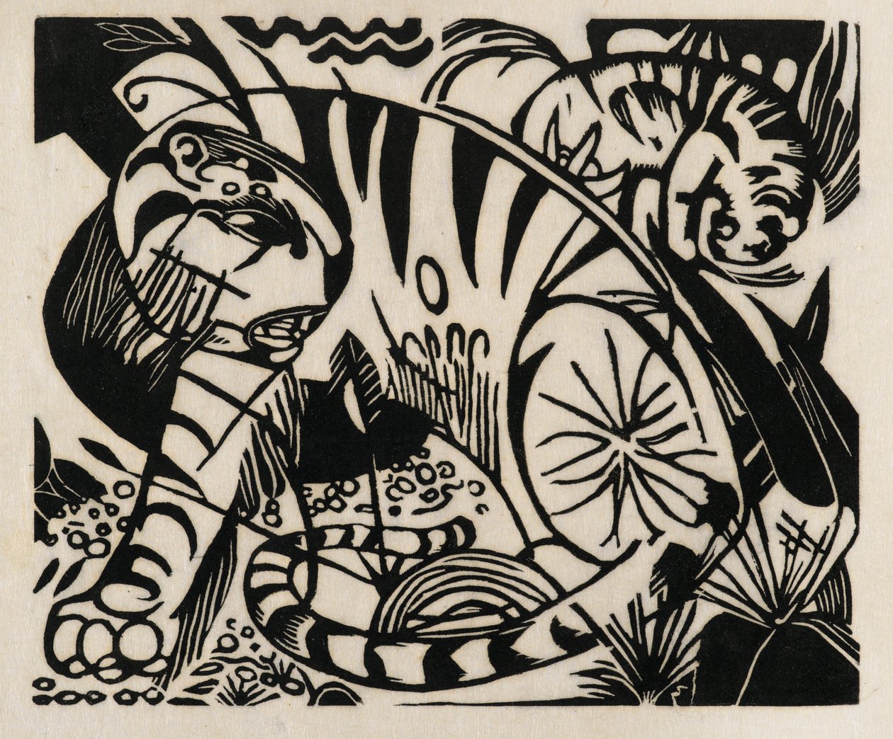 Tiger, 1912 (träsnitt på japanskt papper) av Franz Marc
