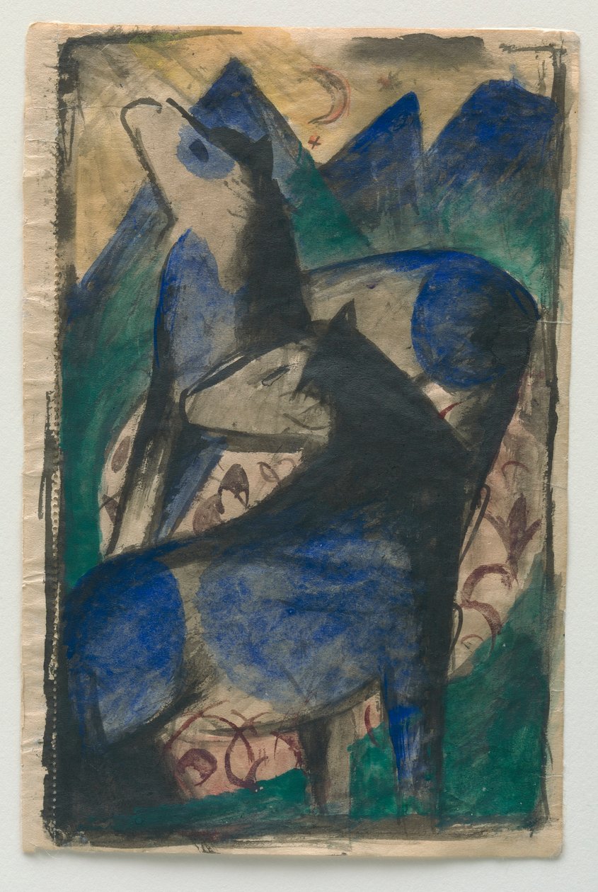 Två blå hästar. av Franz Marc