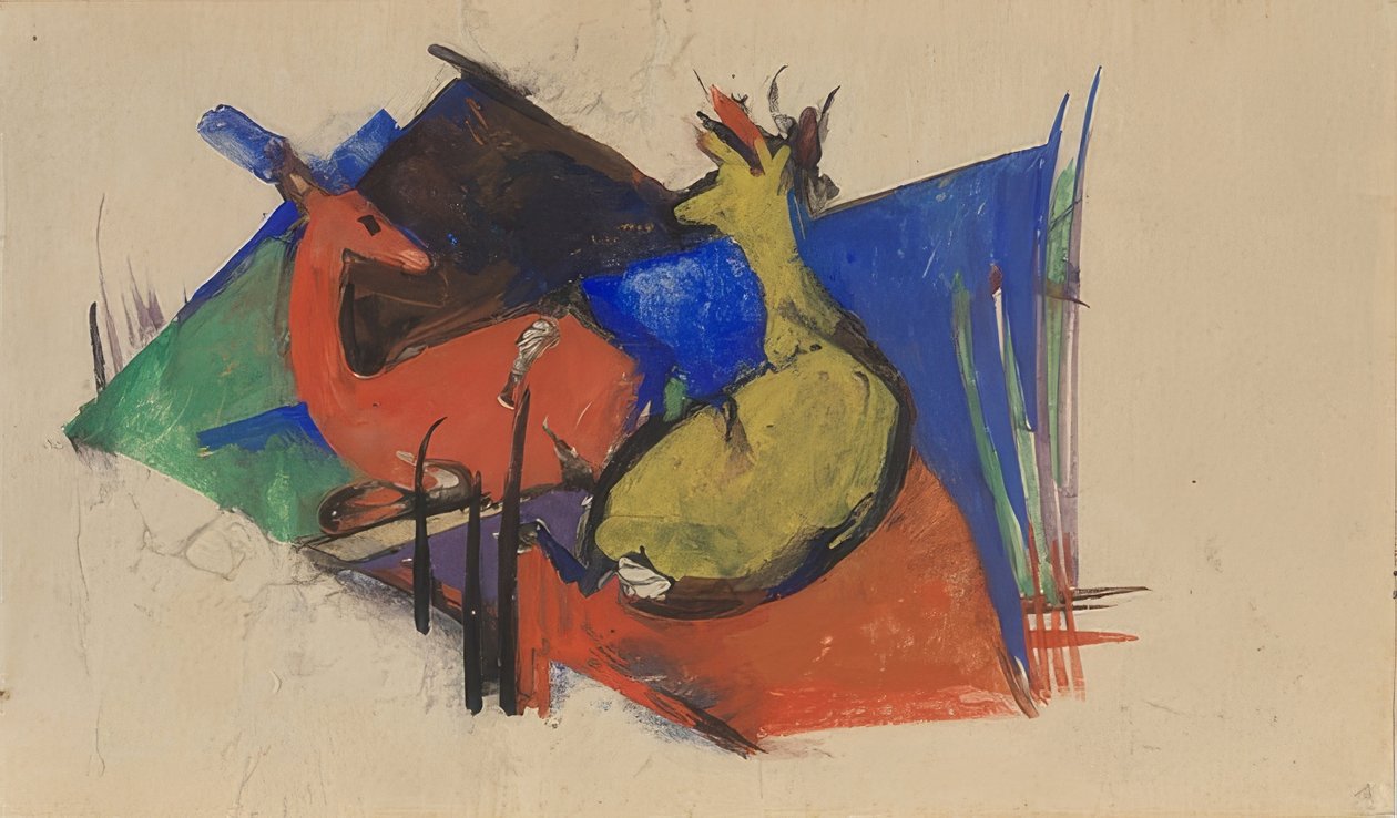 Två liggande rådjur. 1912-13 av Franz Marc