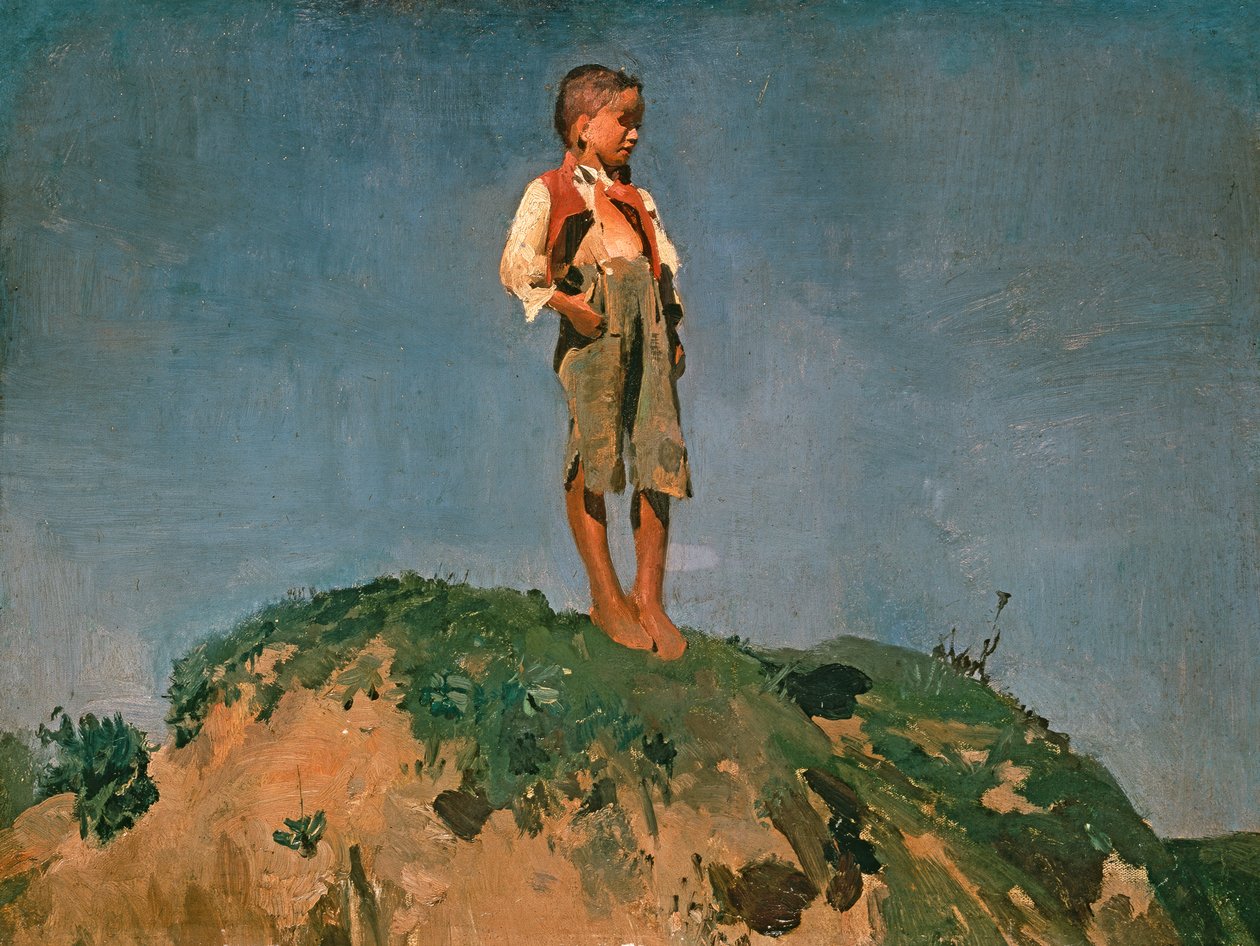 Keeper boy på en gräsbevuxen kulle av Franz von Lenbach