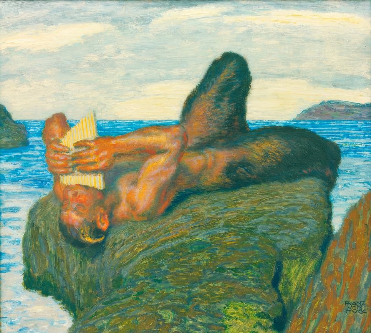 Syrinxblasender Faun am Meer av Franz von Stuck