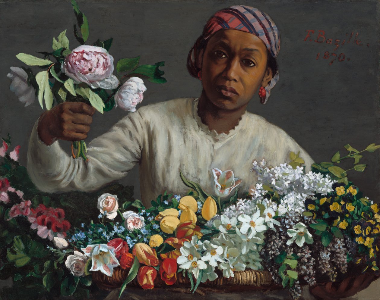 Ung kvinna med pioner, 1870. av Frédéric Bazille