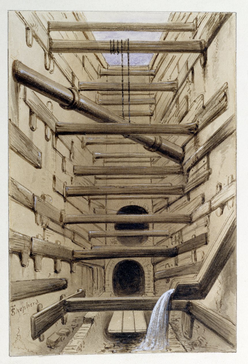 Interiör av Fleet Street Sewer, 1845 av Frederick Shepherd