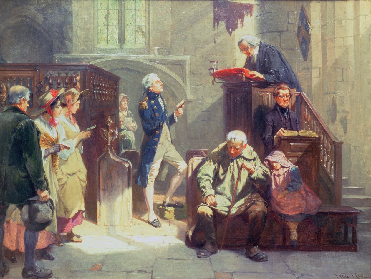 Nelson at Church (olja på duk) av Fred Roe