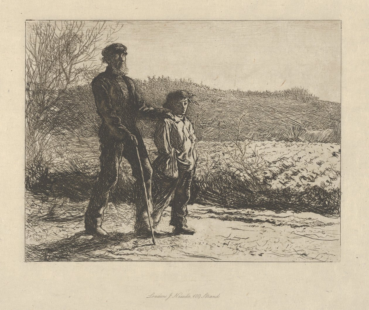 En blind man The Wayfarers, 1863. av Fred Walker