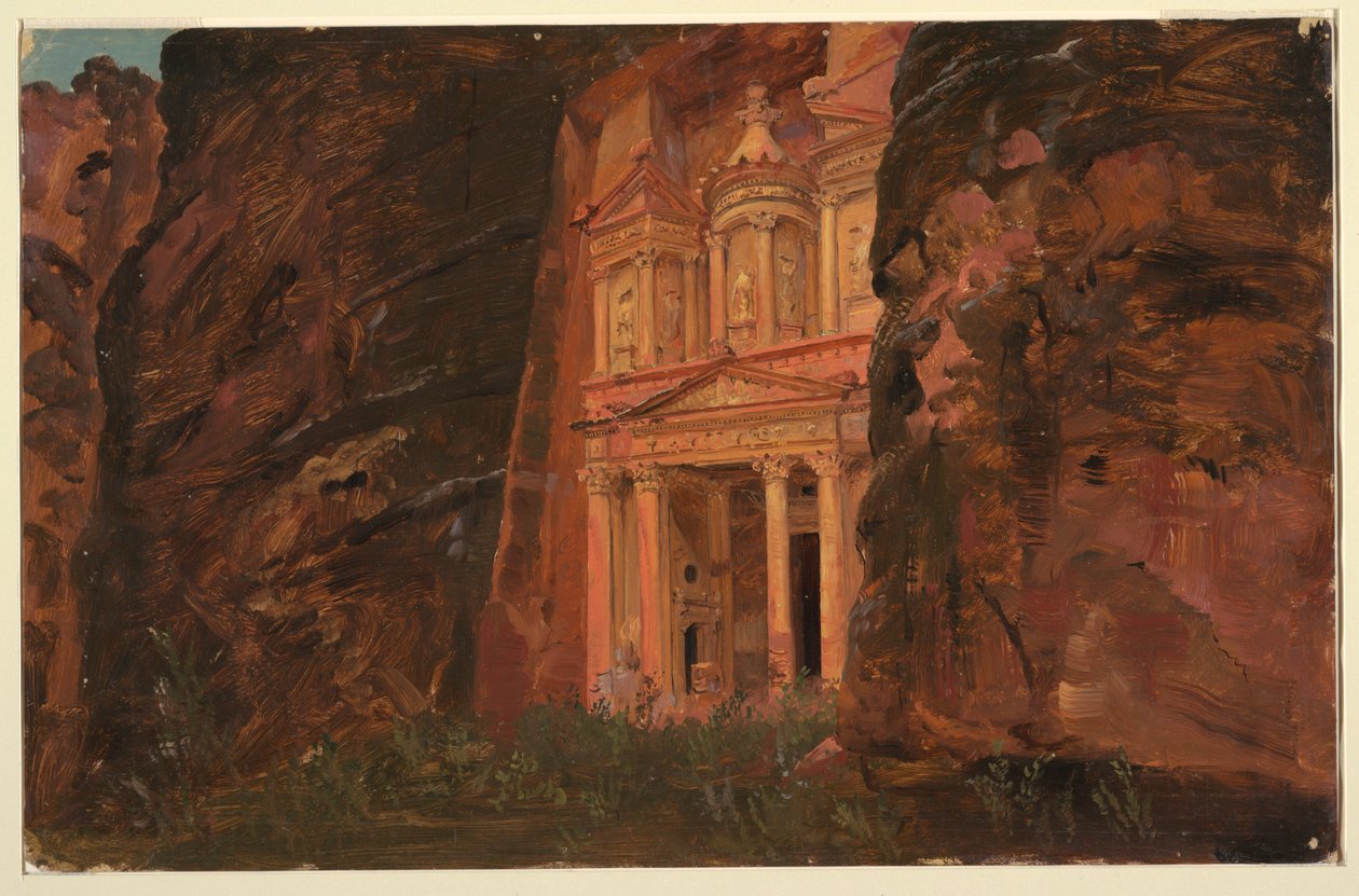 Ritning, El Khasneh, Petra, slutet av februari 1868 av Frederic Edwin Church