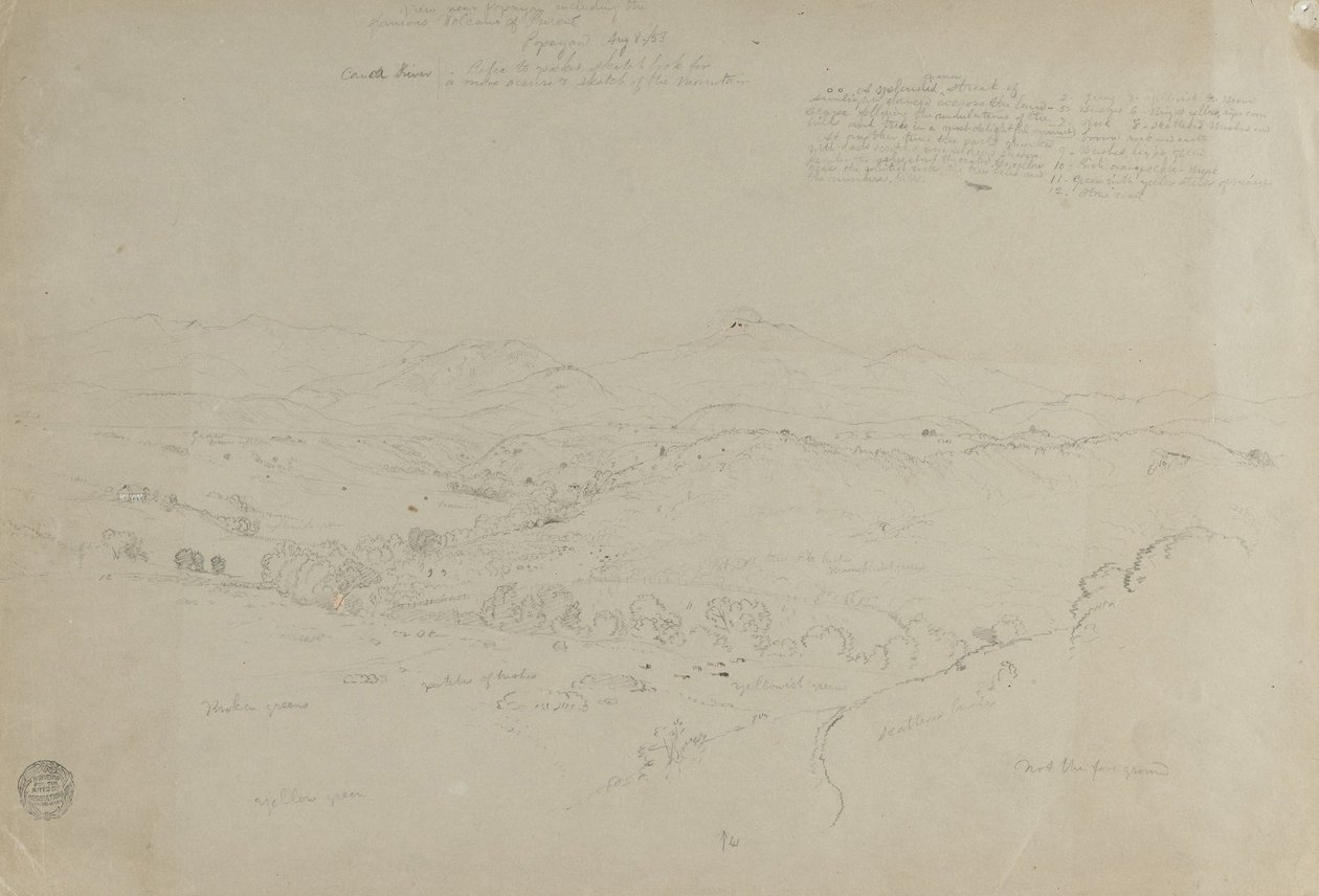 Studie. Landskap med berget Puresé. Skiss. Landskap. av Frederic Edwin Church