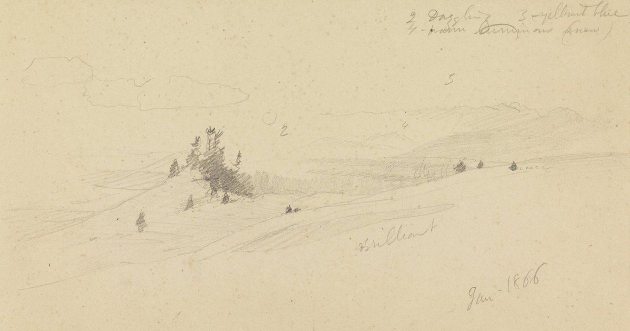 Wooded Hilltop, Hillly Valley, Sun av Frederic Edwin Church
