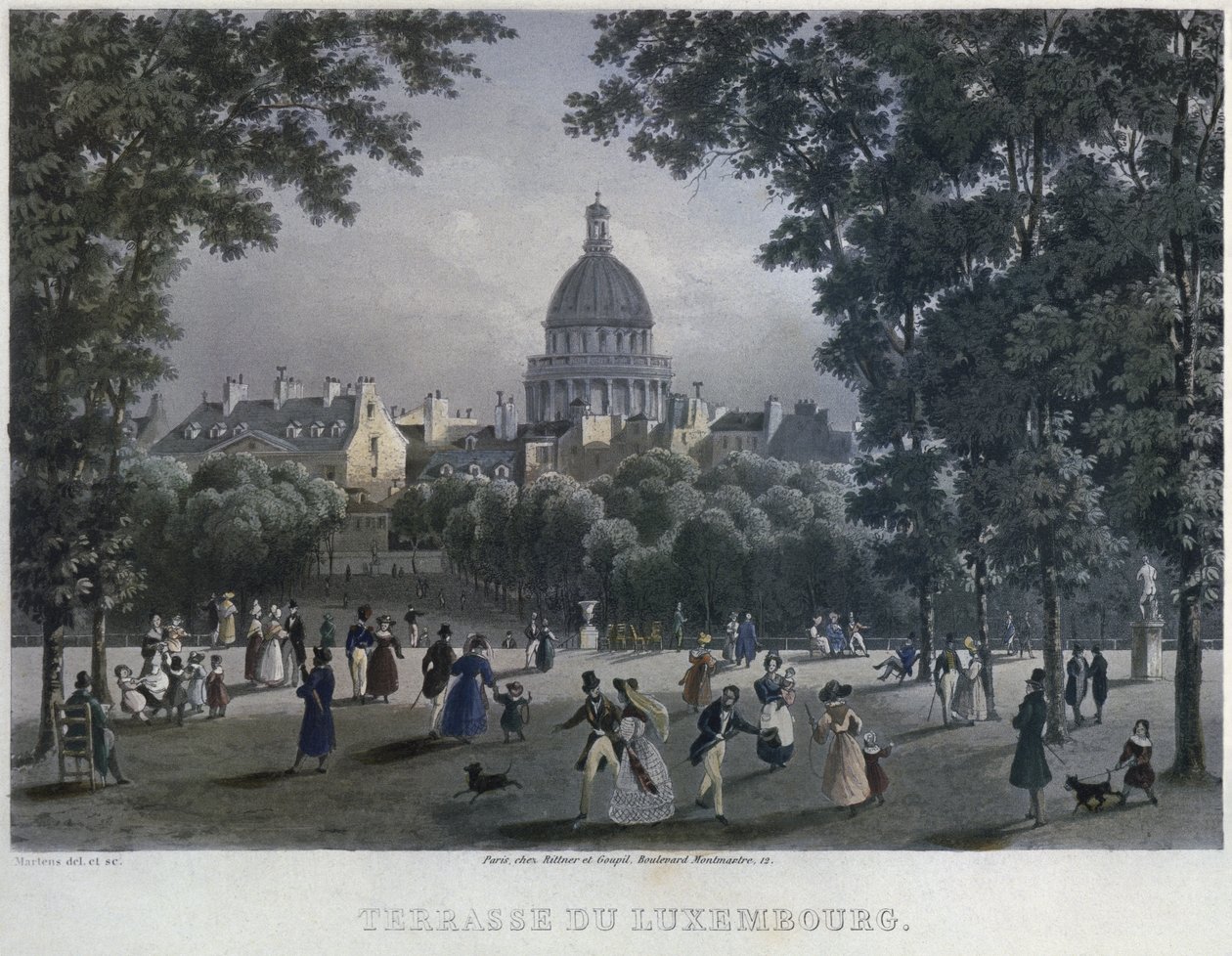 Jardin du Luxembourg, graverad av Frederic Martens (1809-75) 1832 (färgstick) av Frederic Martens