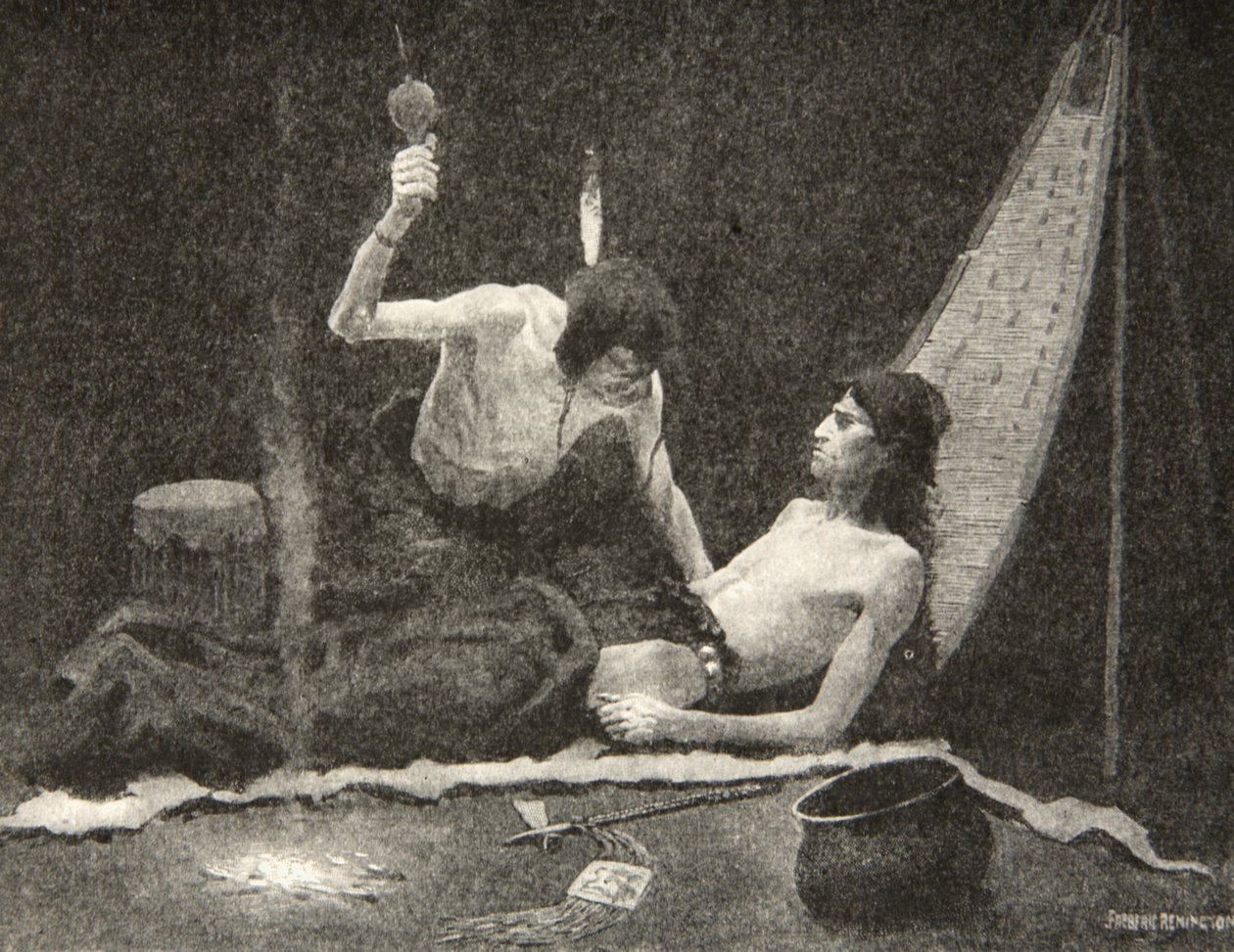 Jag kan blåsa dig stark, min bror, jag kan hela dig, Hiawatha!, från The Song of Hiawatha av Henry Wadsworth Longfellow (1807-82), pub. av George G. Harrap und Company Ltd., 1911 av Frederic Remington