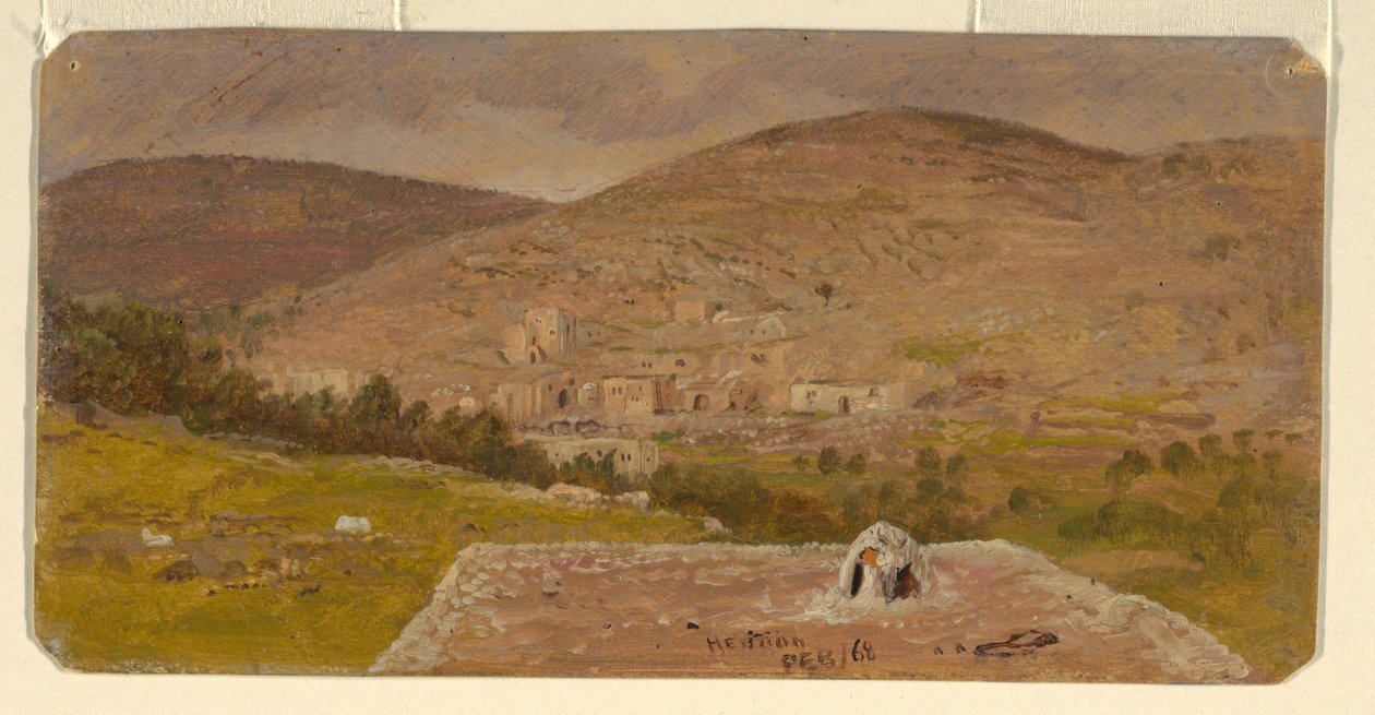 Ritning, Hebron, allmän vy, februari 1868 av Frederic Edwin Church