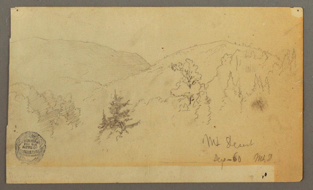 Teckning, Kullar med träd, 1860 av Frederic Edwin Church
