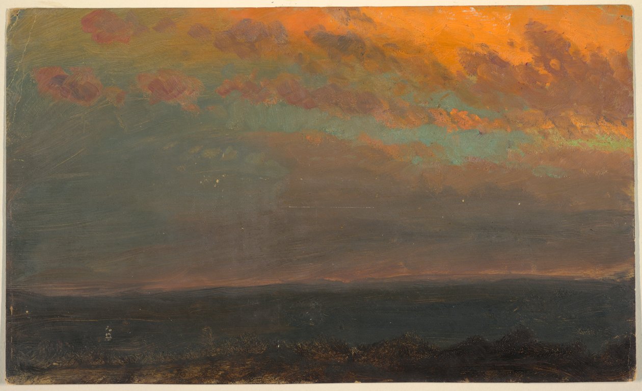 Teckning, Hudson Valley  vid solnedgången, 1870-80 av Frederic Edwin Church