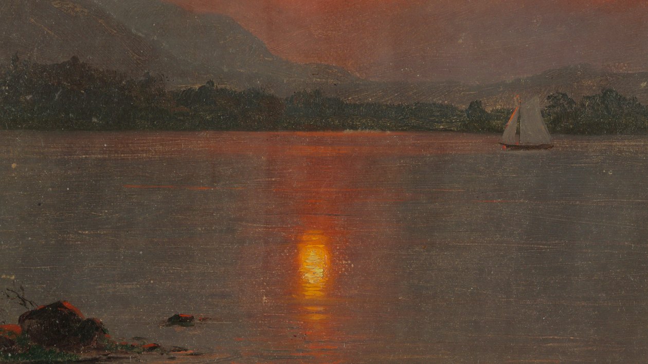 Teckning, Lake Millinocket, solnedgång, 1870-80 av Frederic Edwin Church
