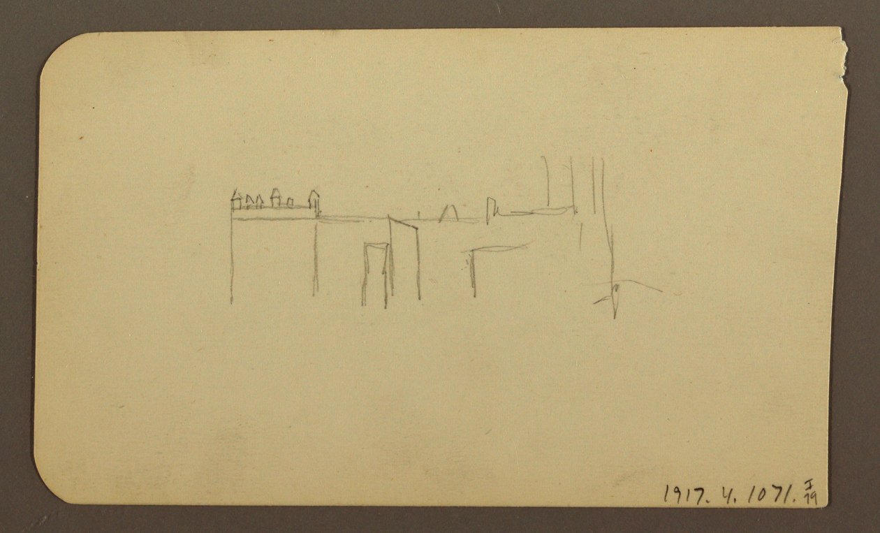 Teckning, Landskap; Verso: Kyrka, april 1885 av Frederic Edwin Church
