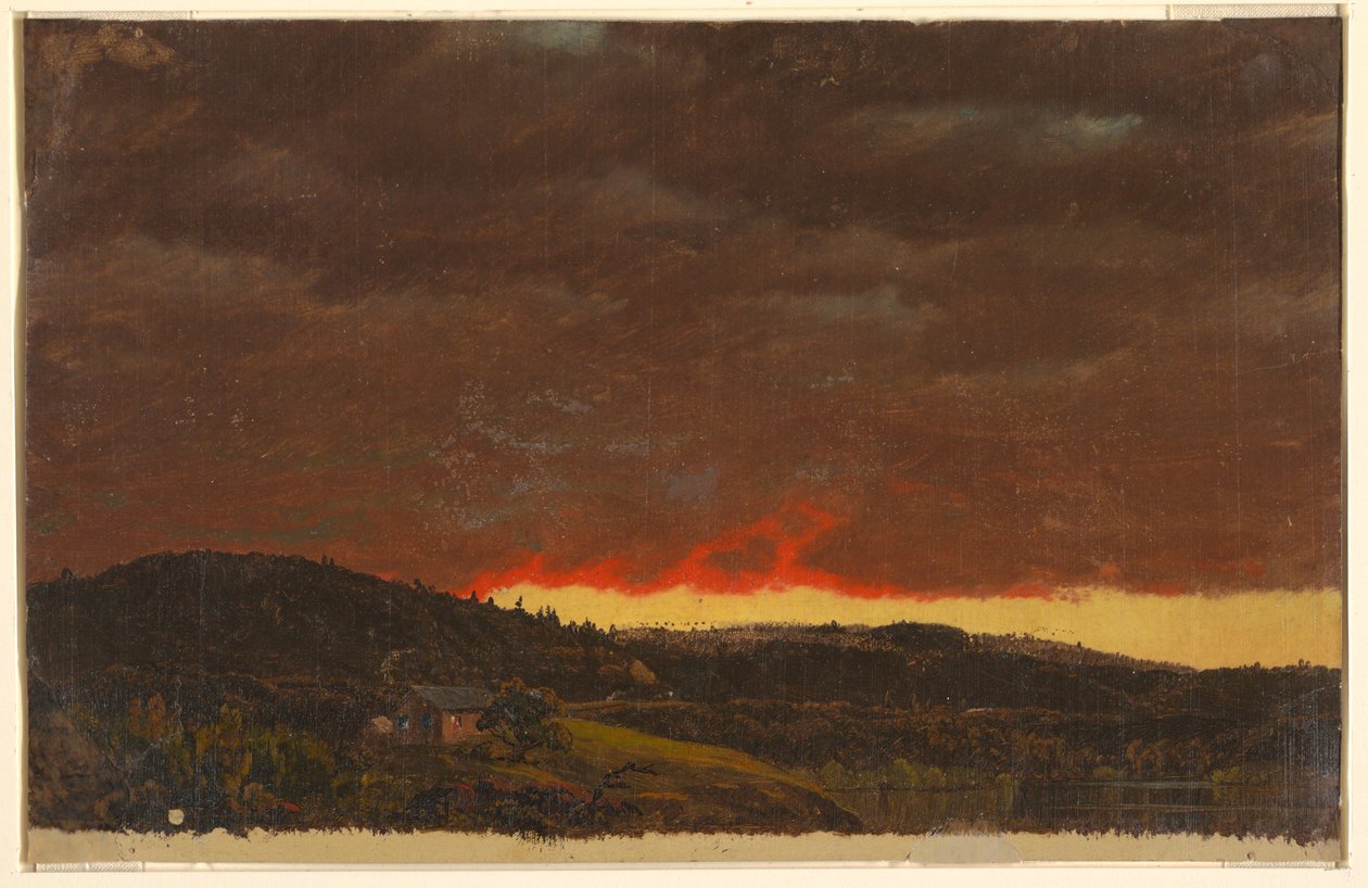 Teckning, Landskap, solnedgång, ca 1845 av Frederic Edwin Church