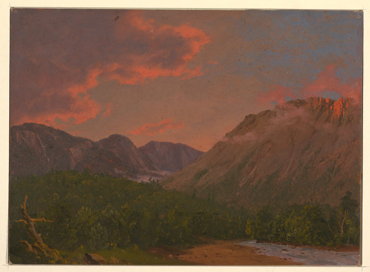 Teckning, Bergslandskap vid solnedgång, 1865 av Frederic Edwin Church