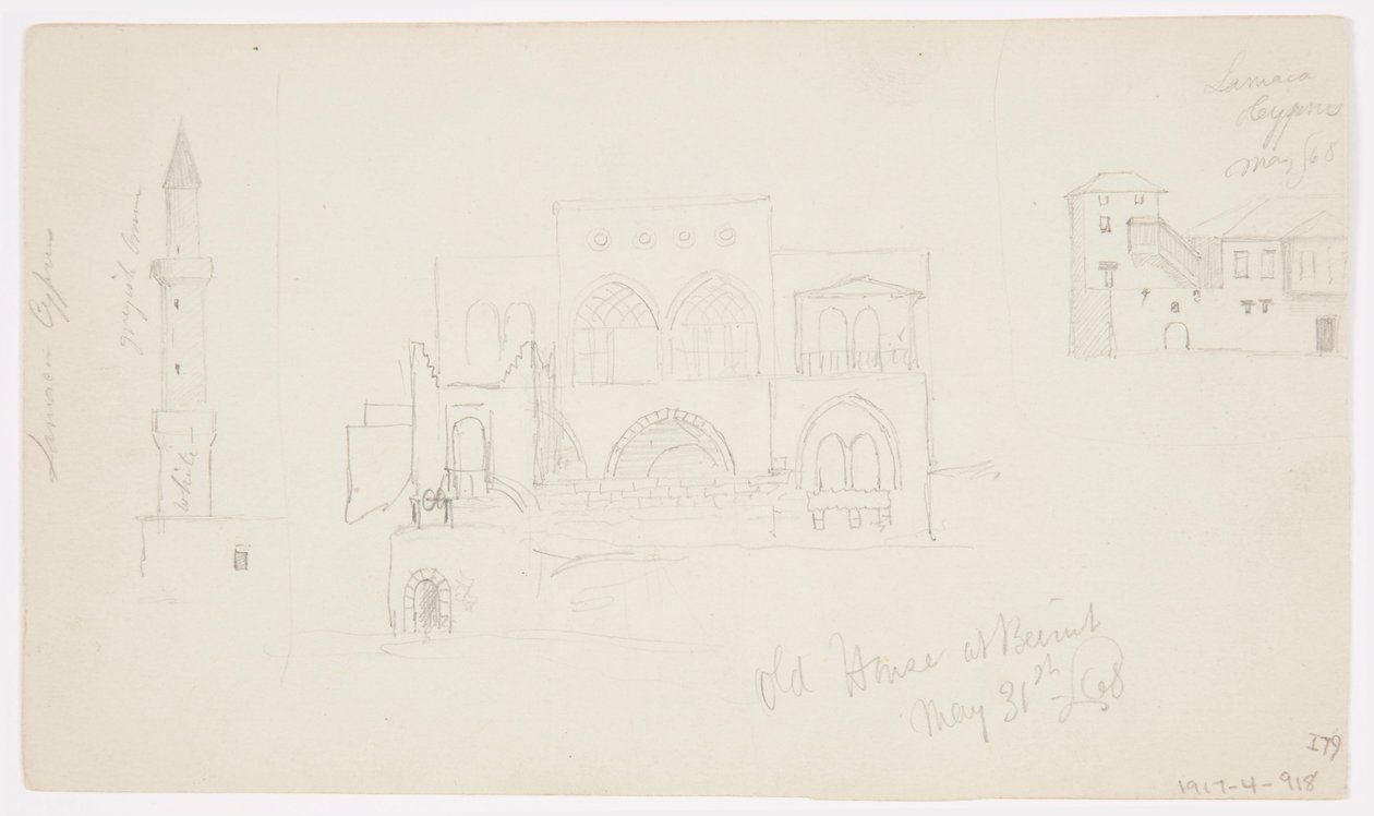 Ritning, gammalt hus, Beirut, 1868 av Frederic Edwin Church