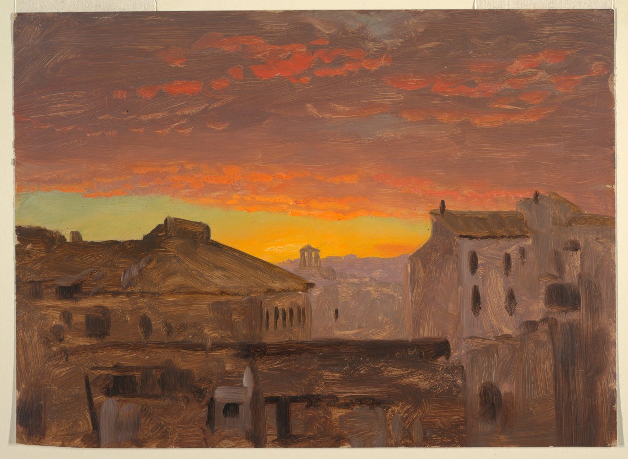 Teckning, Rom, hustak vid solnedgången, 1868-69 av Frederic Edwin Church
