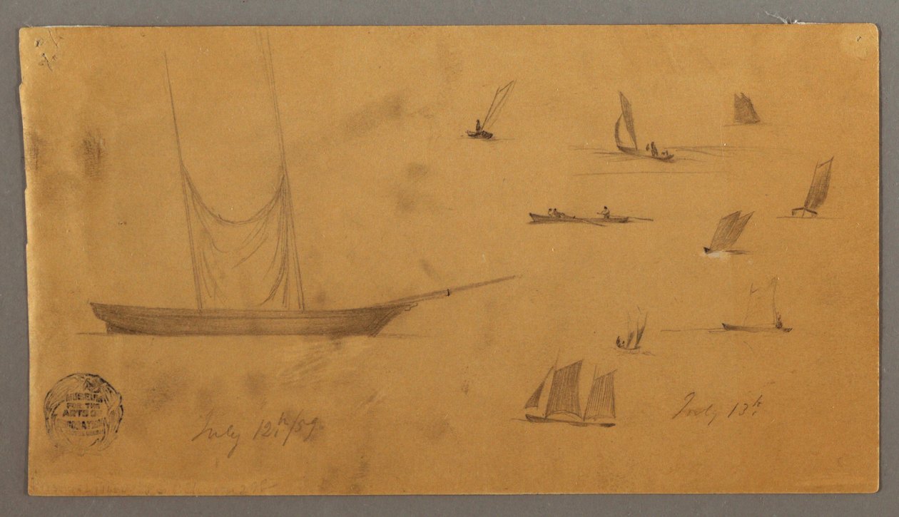 Teckning, Segelbåtsstudier, 12-13 juli 1859 av Frederic Edwin Church