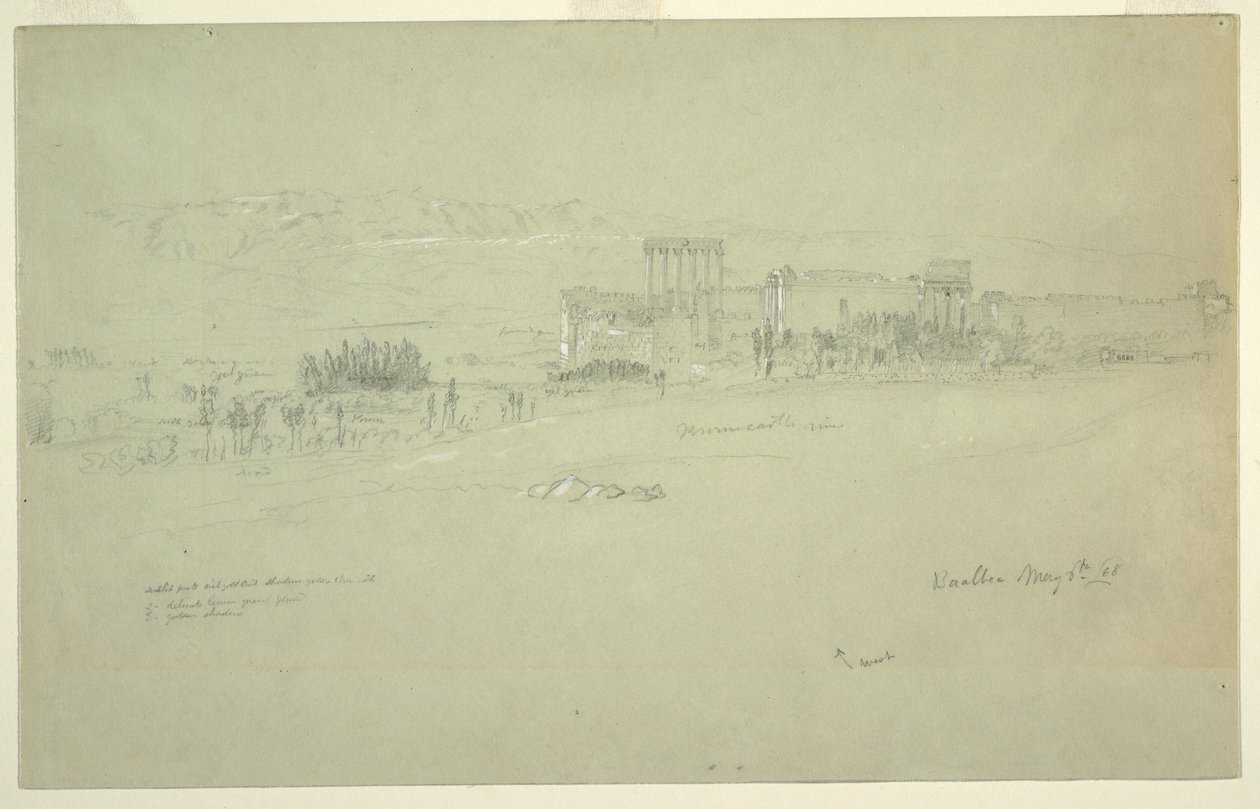 Ritning, tempel, Baalbek, 6 maj 1868 av Frederic Edwin Church