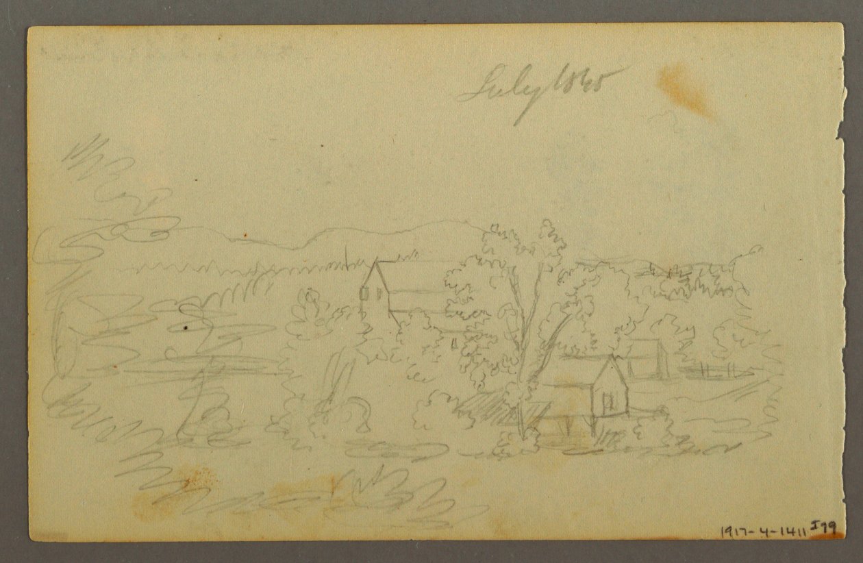Teckning, Träd, ko, 1844 av Frederic Edwin Church