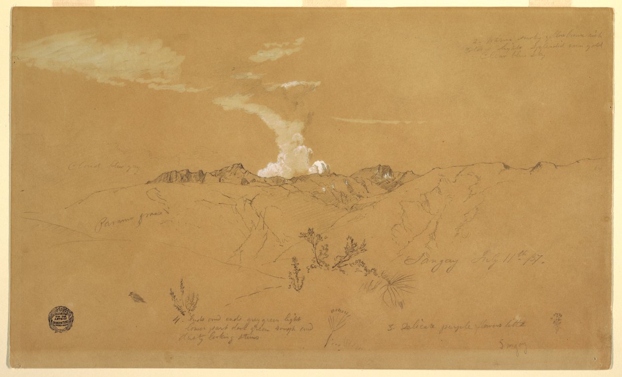 Ritning, Vulkan, Sangay, 11 juli 1857 av Frederic Edwin Church
