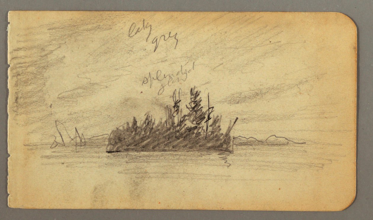 Teckning, Skogbevuxen ö, möjligen 1878 av Frederic Edwin Church