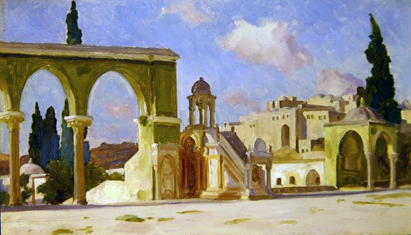El Haram, Jerusalem (olja på panel) av Frederic Leighton