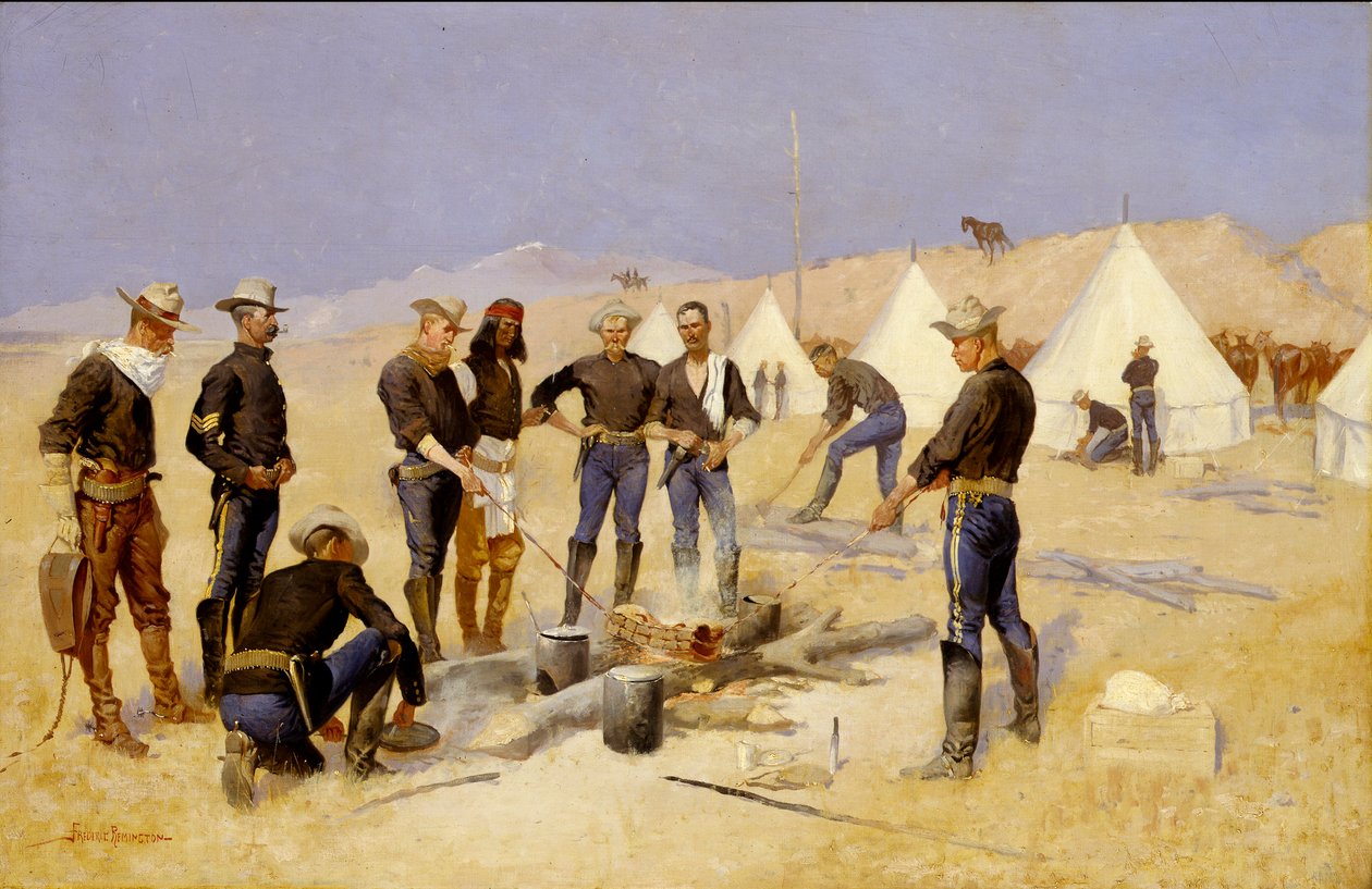 Rostning av julköttet i ett kavalleriläger av Frederic Remington