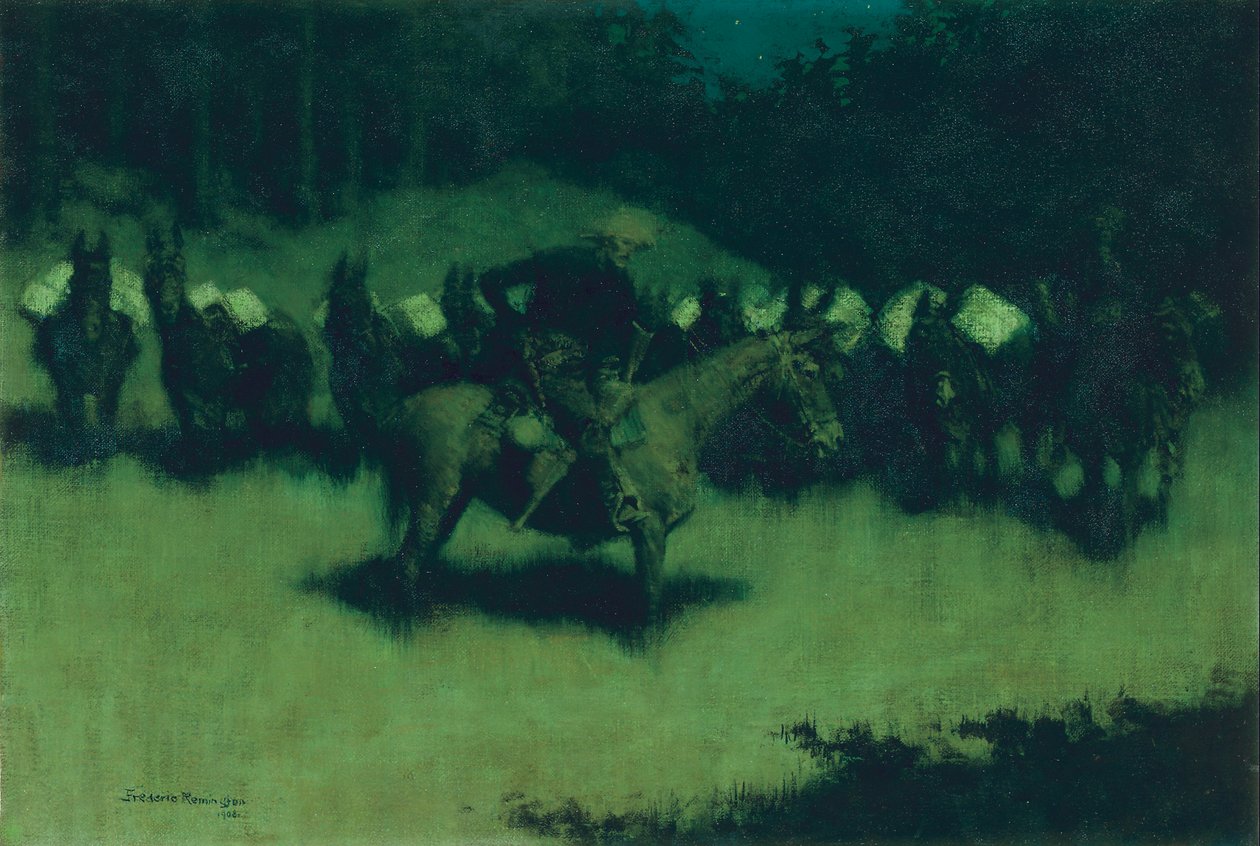 Skräck i ett packtåg, 1908 av Frederic Remington