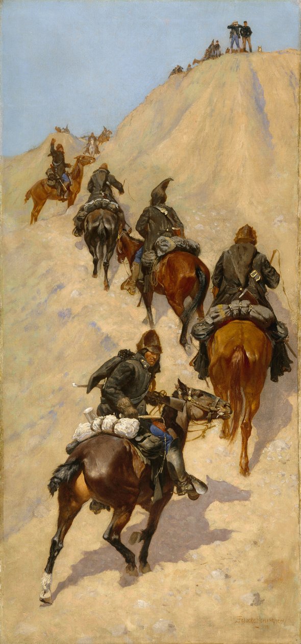 Scouter som klättrar på ett berg, 1891 av Frederic Remington