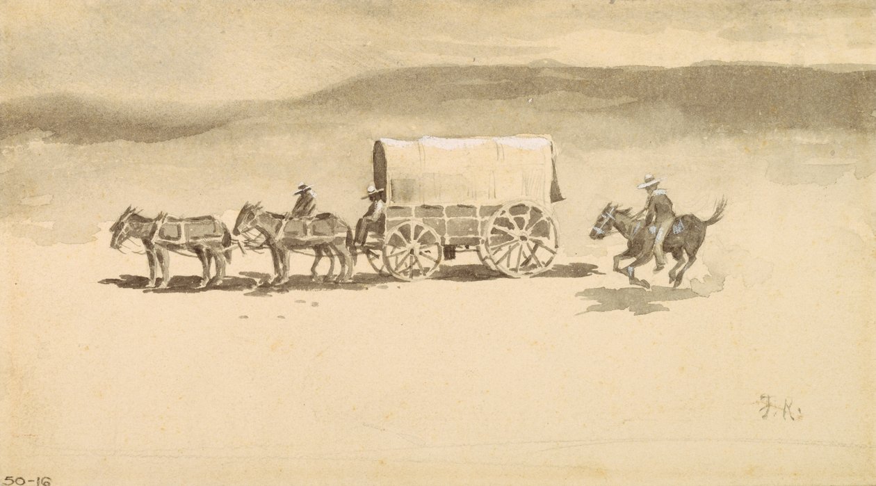 Utan titel (tvättteckning på papper) av Frederic Remington