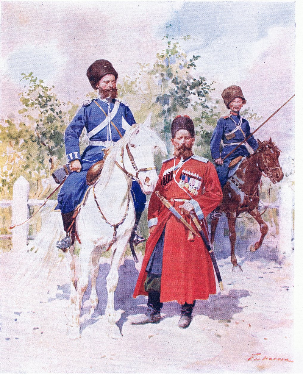 Ryska soldater ca 1900 (färg litho) av Frederic de Haenen