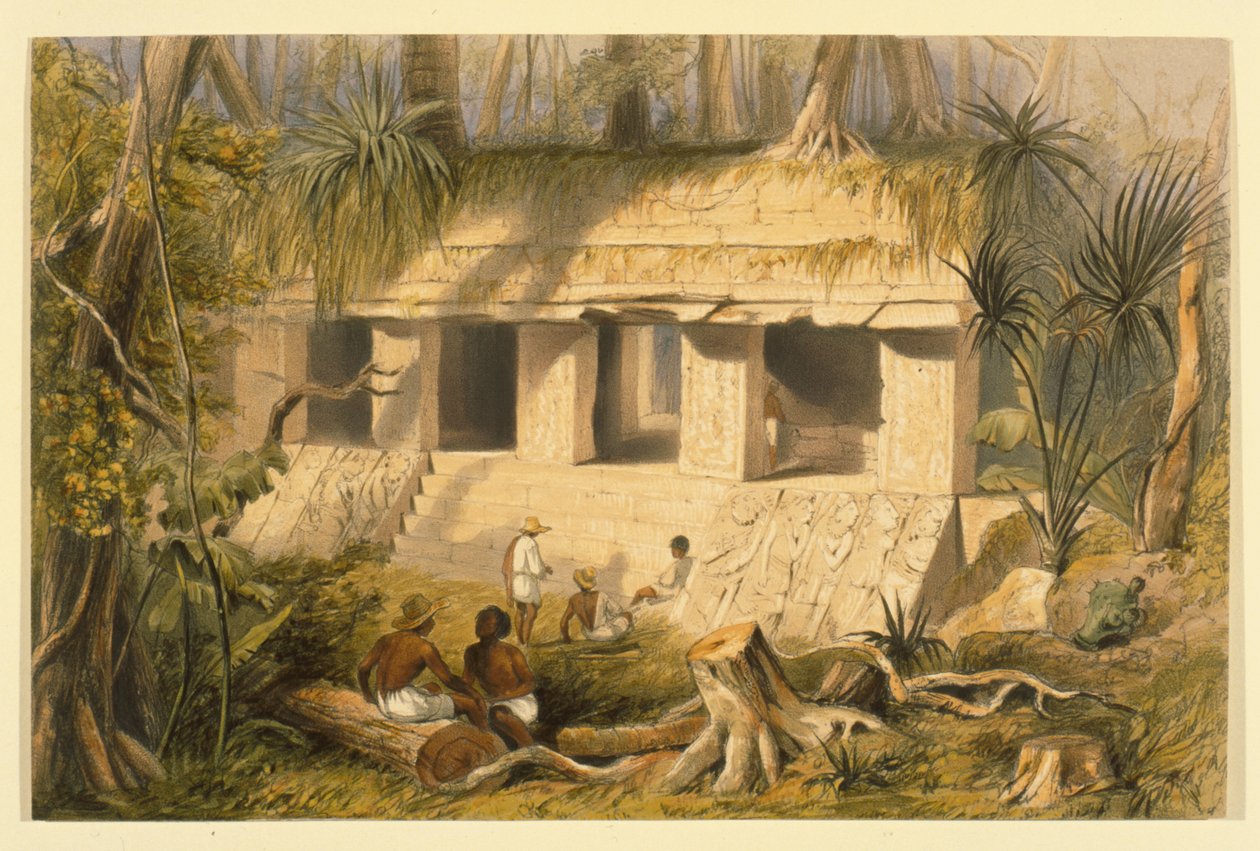 Principal Court of the Palace at Palenque, illustration från "Incidents of Travel in Central America, Chiapas and Yucatan" av John Lloyd Stephens, 1844 av Frederick Catherwood